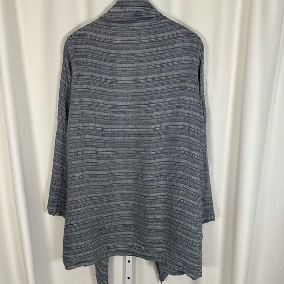 Flax Linen Women's M Zen Duster Jacket Navy Blue Stripe Oversized Lagenlook Boho - Picture 6 of 10